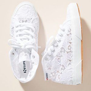 Superga 2750 White Lace Macrame High-Top Sneakers